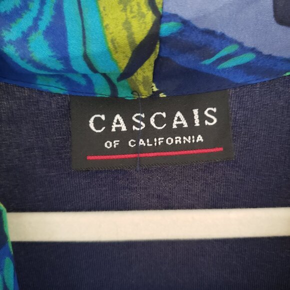 Cascais Woman Navy Blue Multicolor Unique Short Sleeve Formal Long Dress Size 10 - Picture 5 of 13